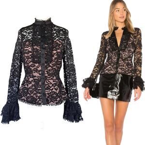 ALEXIS Inna Black Lace Top Medium 4/6  Revolve High Neck Ruffle Long Sleeve